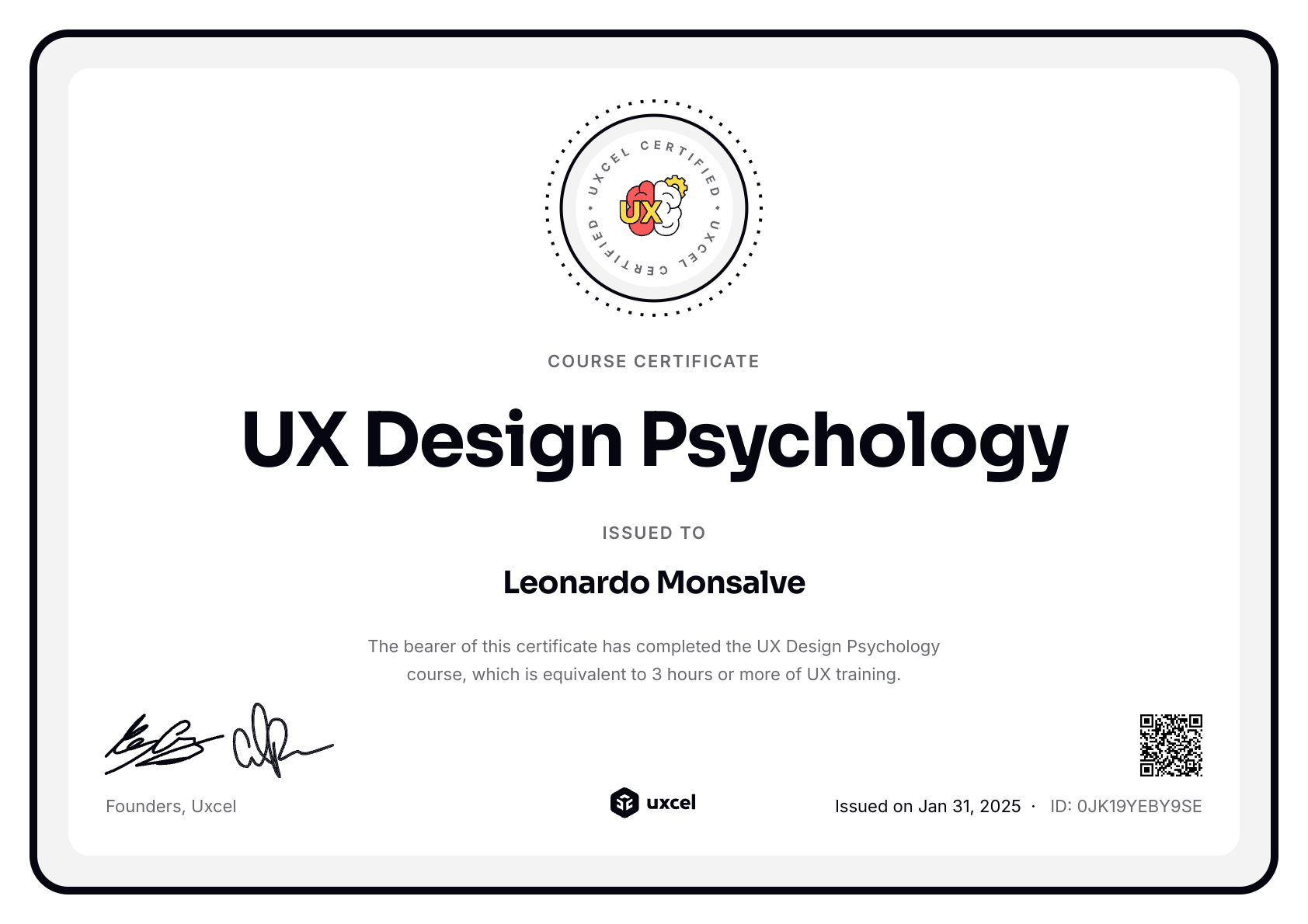 Leonardo Monsalve's certificate